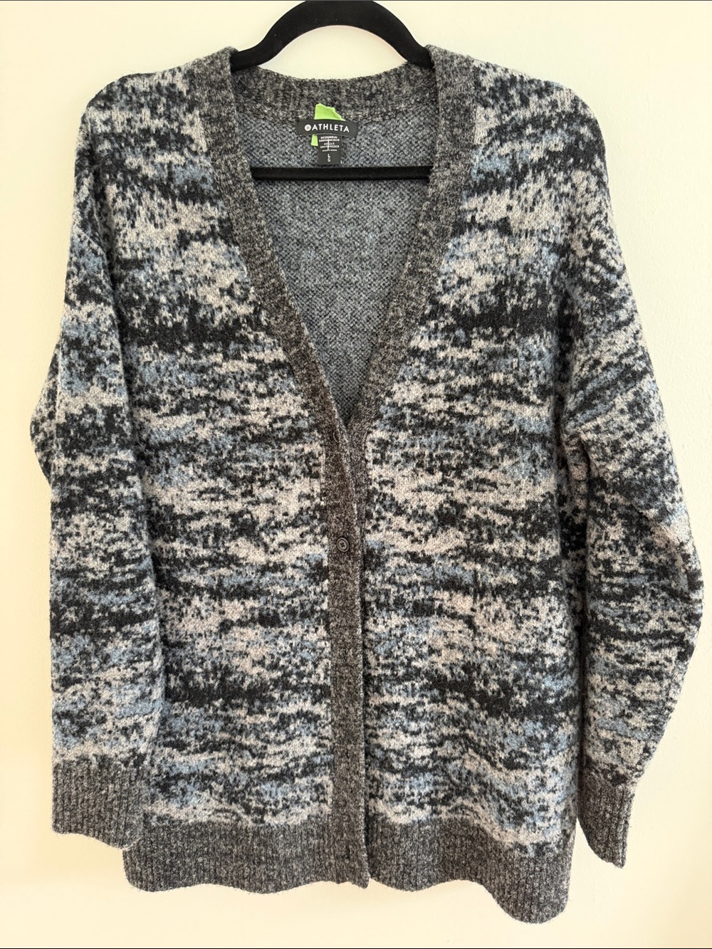 Athleta Gray Marled Cozy Cardigan with Light Blue Accents Size Large Fall
